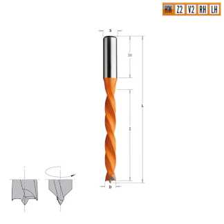 Сверло HW для присадочного станка 7x65x105 Z=2+2 S=10x30 LH