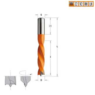 Сверло HW для присадочного станка 5x40x67 Z=2+2 S=8x20 LH