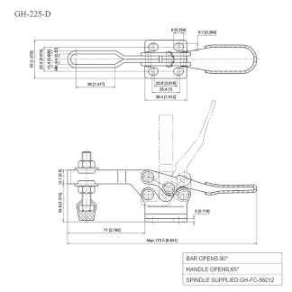 Зажим механический с горизонтальной ручкой усилие 227 кг GH-225-D