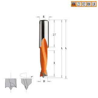 Сверло HW для присадочного станка 8,2x27x57,5 Z=2+2 S=10x27 RH