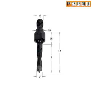 Сверло HW для присадочного станка 5x30x Z=2+2 S=M8/9 LH