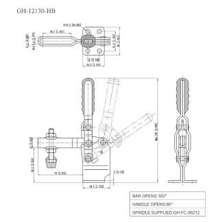 Зажим механический с высокой базой и вертикальной ручкой усилие 227 кг GH-12130-HB