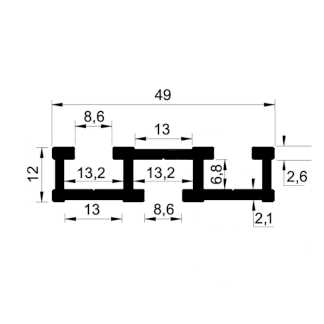 Шина с тремя направляющими пазами T-track 49х12 мм TR48