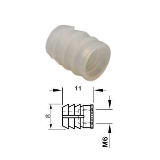 Дюбель мебельный нейлоновый D8 L11 с внутренней резьбой M6