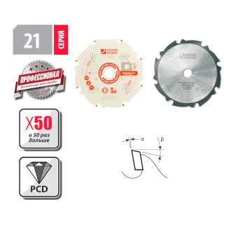 Пильные диски PCD (с зубьями из поликристаллического алмаза) Серия 21 Woodwork/Вудворк