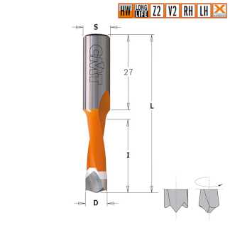 Сверло HW для присадочного станка 8x27x57,5 Z=2+2 S=10x27 RH