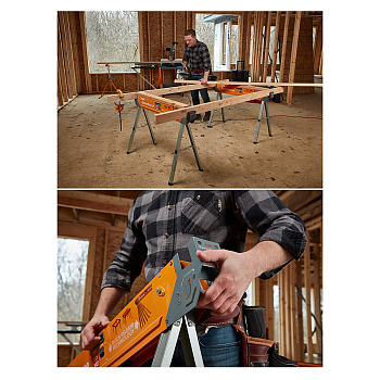 Строительные козлы Bora Speedhorse - цельная настольная подставка со складными ножками, металлическим верхом для 2x4 для деревообработки