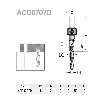 Трех заходное сверло с зенкером на оправке WPW ACD0707D под евровинт D10-7-5 хвостовик 10_S,ACD0707D