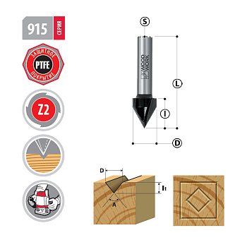 Фрезы V-образные для гравировки Z2 60° и 90° Серия 915 Woodwork/Вудворк