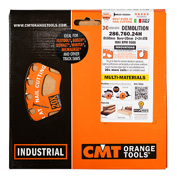 Диск пильный 160x20x2,3/1,2 5° ATB Z=24 CMT 286.760.24H CMT по древесине с включением металла (гвоздей)