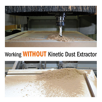 Cистема пылеудаления Kinetic Dust Extractor разработана компанией CMT (Италия) для наилучшего удаления отходов (стружки и пыли) из зоны фрезерования, а также для охлаждения инструмента и материала в зоне резания при фрезеровании по периметру деталей и при