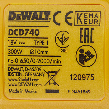 Аккумуляторная угловая дрель DeWALT DCD740N